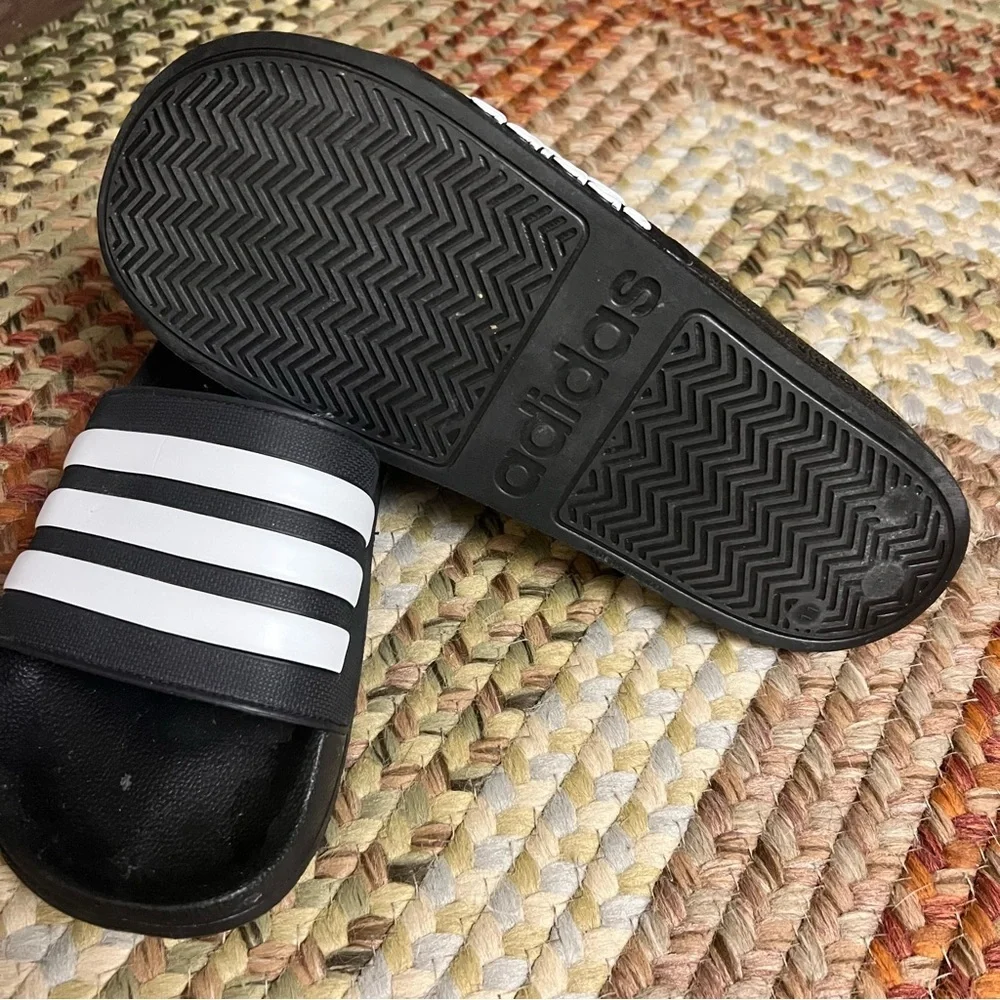 Adidas Black and White Striped Slides size 11